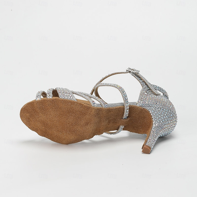 Women's Latin Dance Shoes Professional Ballroom Dance ChaCha Party Collections Heel Sandals Flashing Shoes Party Professional Sparkling Glitter Buckle Crystals Flared Heel Open Toe Buckle Adults'3