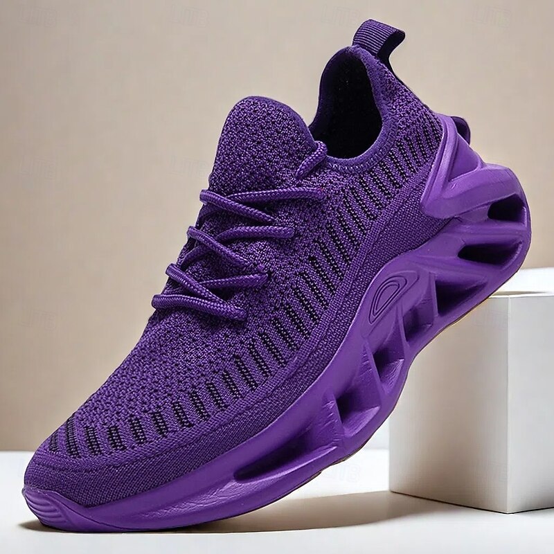 Men's Red Breathable Flyknit Running Sneakers with Lightweight Cushion Sole – Ideal for Workouts and Daily Wear2