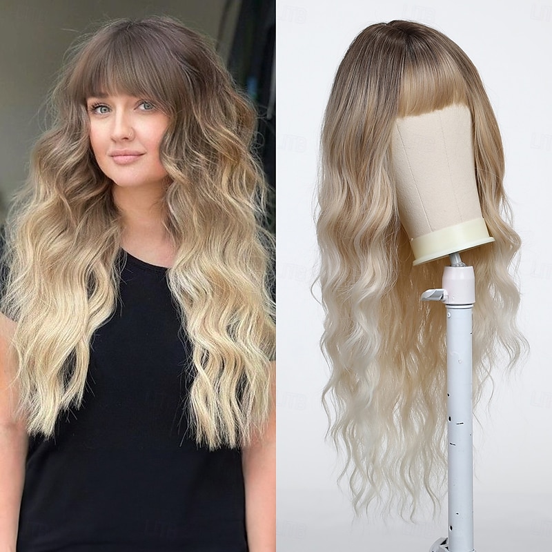 Synthetic Wig Uniforms Career Costumes Princess Curly Wavy Middle Part Layered Haircut Machine Made Wig 24 inch Light golden Synthetic Hair Women's Cosplay Party Fashion Brown