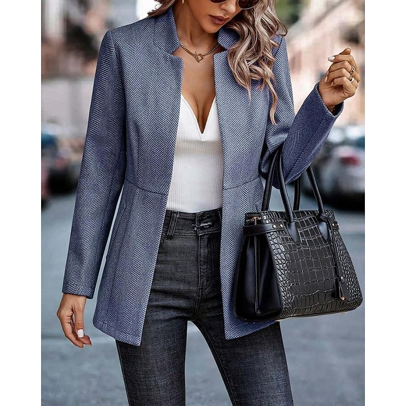 Women's Blazer Party Pocket Solid Color Windproof Fashion Regular Fit Outerwear Long Sleeve Fall Blue S4
