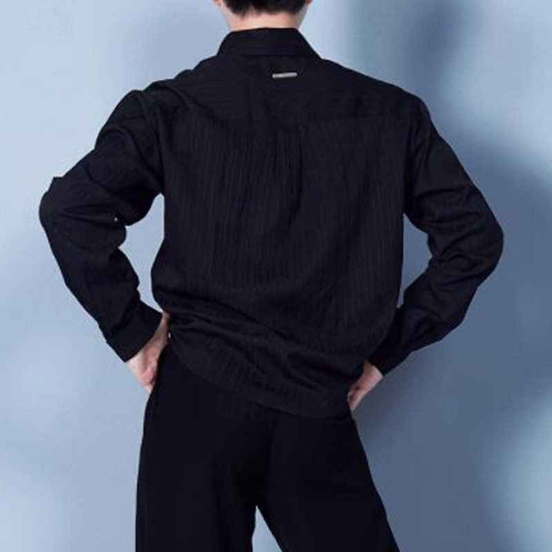 Latin Dance Top Pure Color Men's Performance Daily Wear Long Sleeve Spandex4