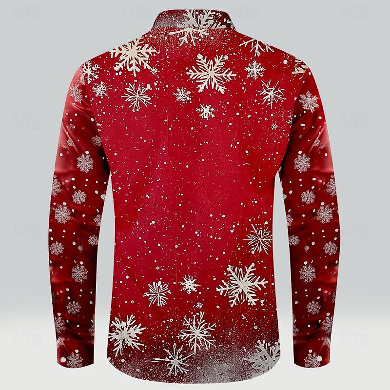 Men's Santa Claus Shirt Button Up Shirt Long Sleeve Casual Party Evening Wear Daily Fall Winter Spring & Summer Shirt Collar Button Up 3D Print Red2