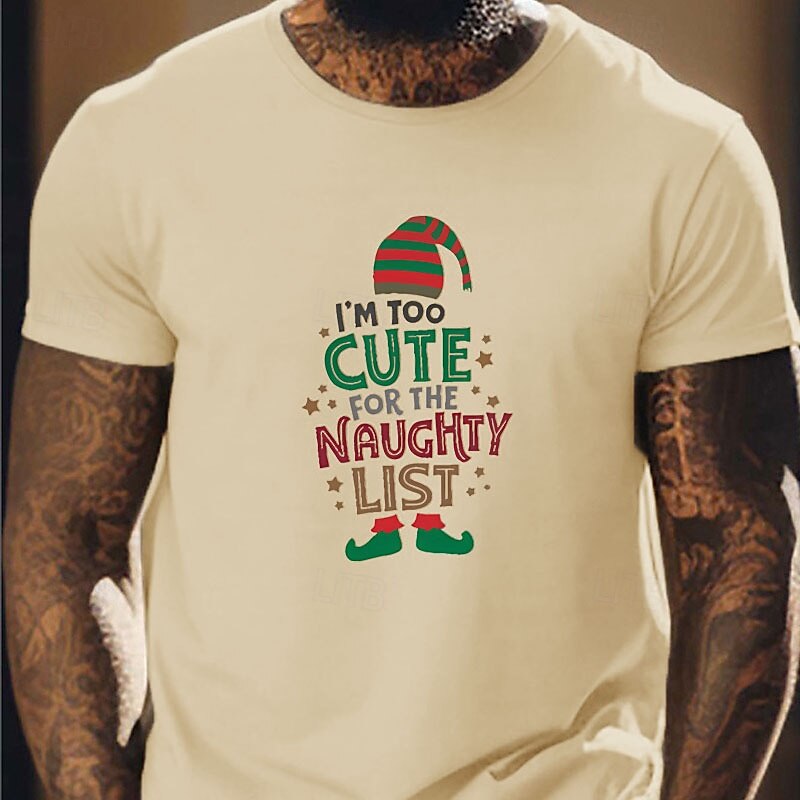 Men's Letter Christmas T Shirt Tee Top Cotton Short Sleeve Graphic Shirt White Dark Blue Beige Comfortable Tee Sports Outdoor Holiday Fashion Designer Clothing3
