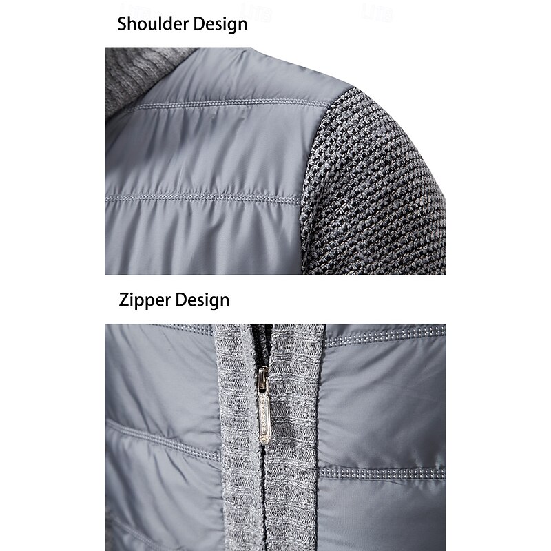 Men's Cardigan Sweater Dress Sweater Zip Sweater Sweater Jacket Fleece Sweater Ribbed Knit Stand Collar Clothing Apparel Winter Red Navy Blue S M L3