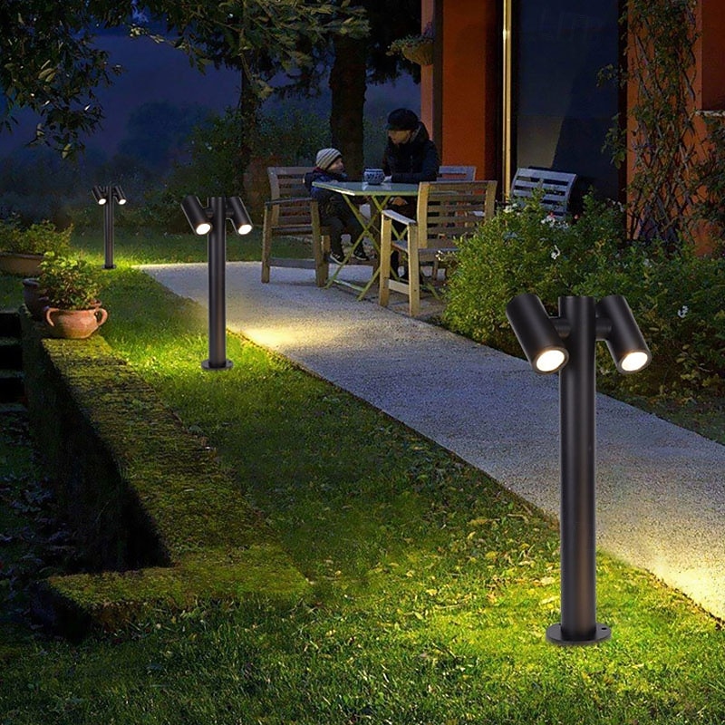 Modern Outdoor LED Landscape Lighting Wall Lights Black Aluminum Post Light with Dual Spotlights for Pathway 110V-240V 10 W3