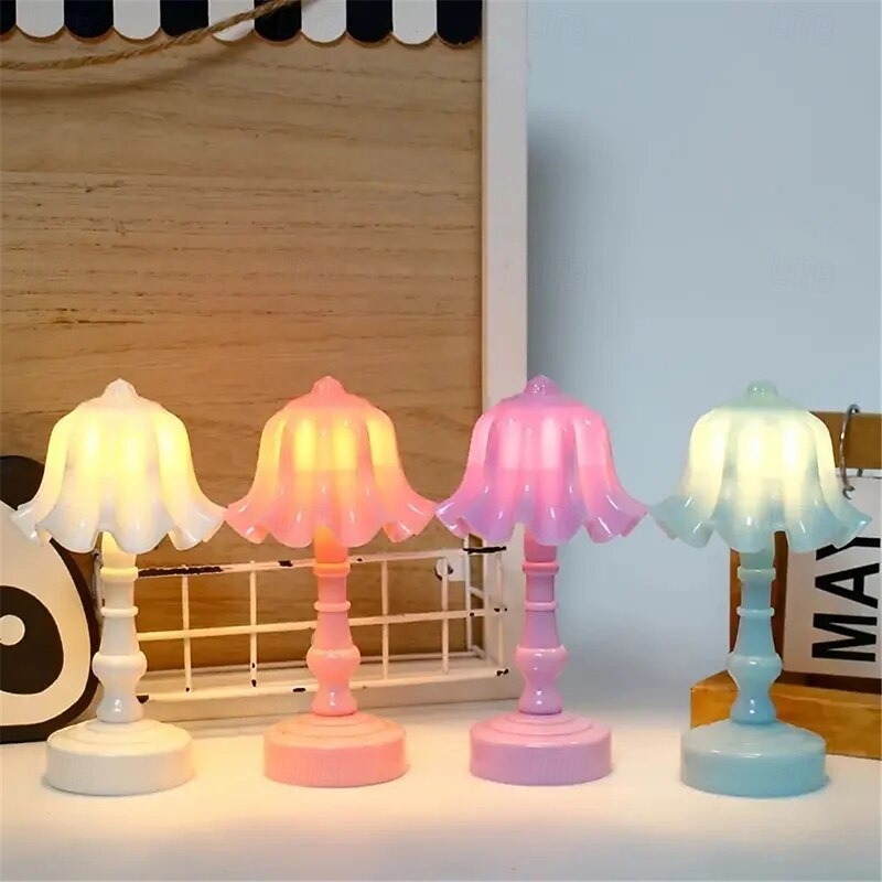 Macaron Colored Shell Flower Bud LED Desk Lamp, Bedroom & Dining Table Night Light, Simple Modern Decoration, Button Battery Powered 1PC2