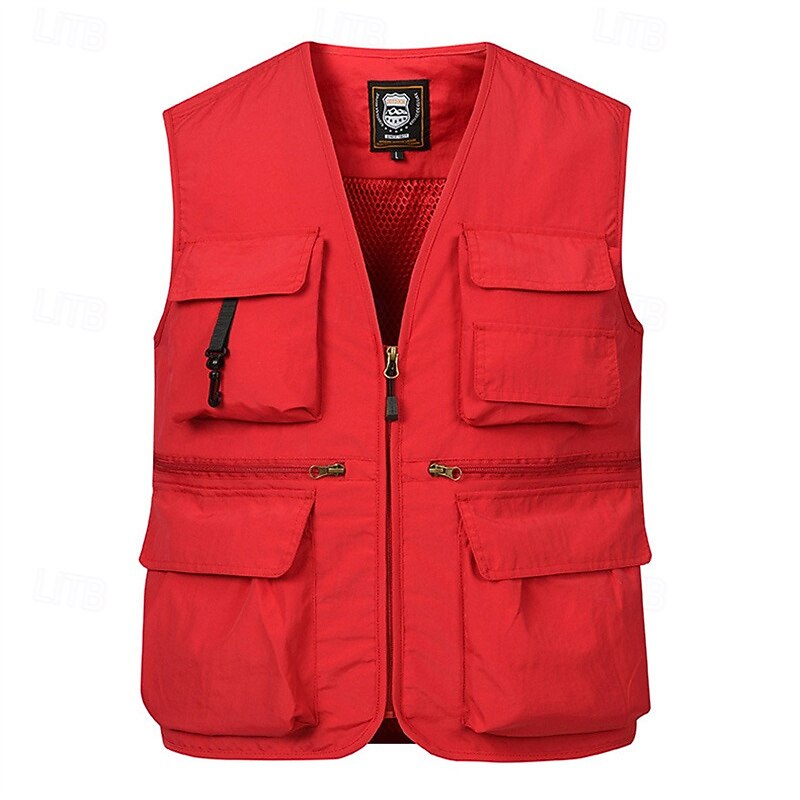 Men's Vest Gilet Fishing Vest Hiking Vest Daily Date Vacation Fashion Casual Spring & Summer Pocket Nylon Breathable Comfortable Plain Zipper V Neck Regular Fit Black Red Navy Blue Royal Blue Vest2
