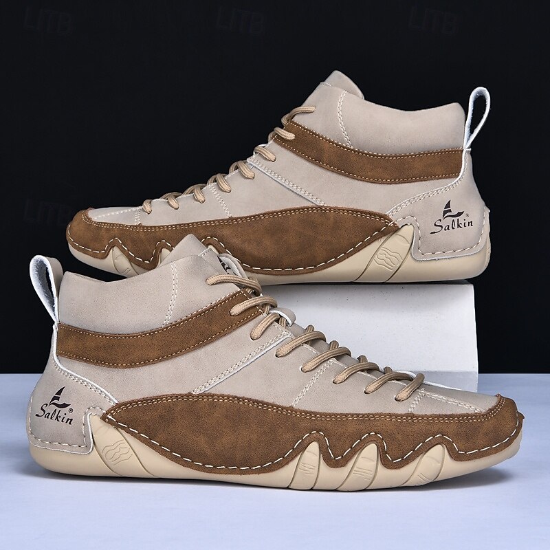 Men's Lightweight Lace-Up High-Top Casual Sneakers – Comfortable Faux Suede and Leather Design for Outdoor and Daily Wear4