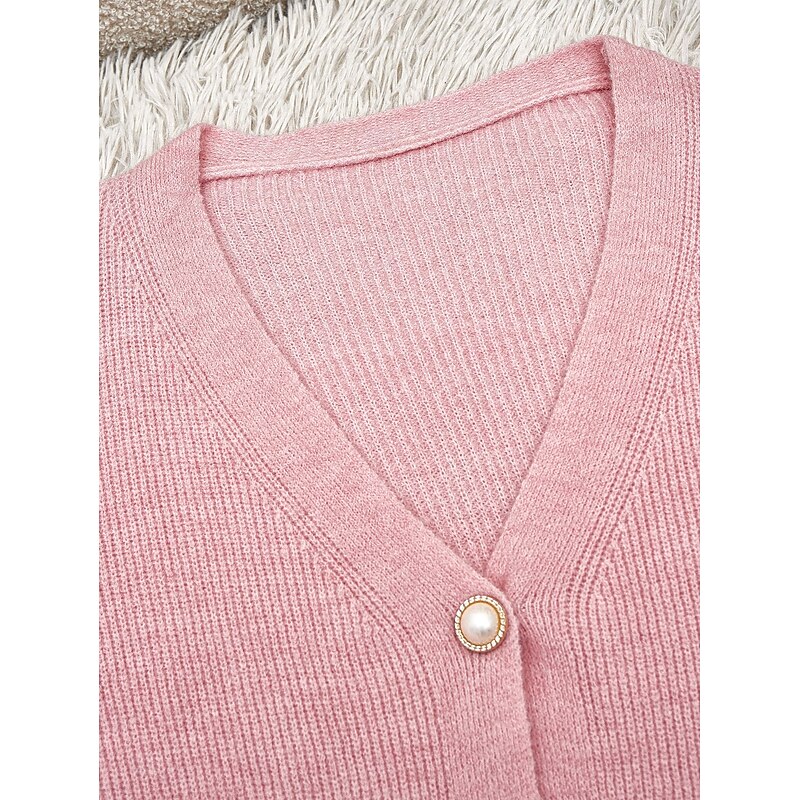 Women's Cardigan Fashion Streetwear Daily Solid Color V Neck Knitted Long Sleeve Long Tops Knit Work White Pink Fall Winter - Main Image