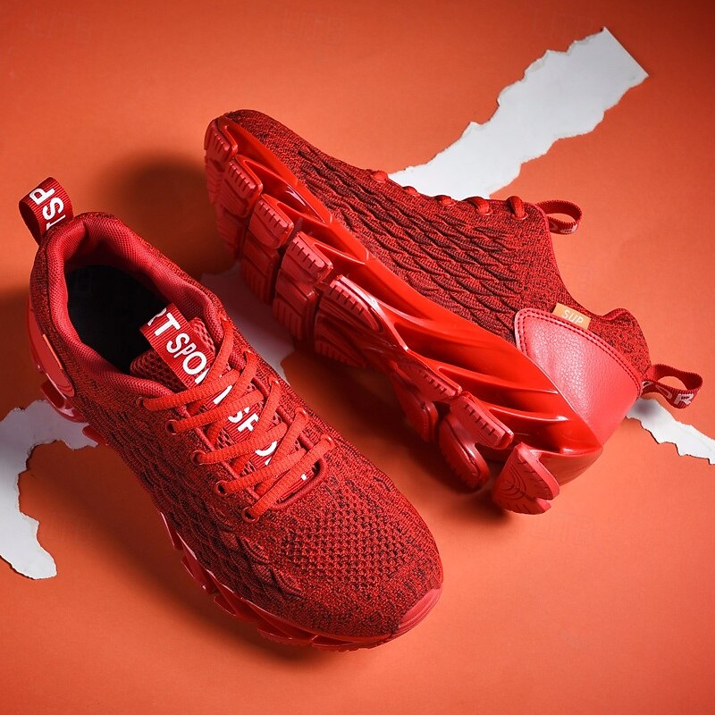 Men's Sneakers Flyknit Shoes Tissage Volant Comfortable Slip Resistant Lace-up Dark Red Black White2