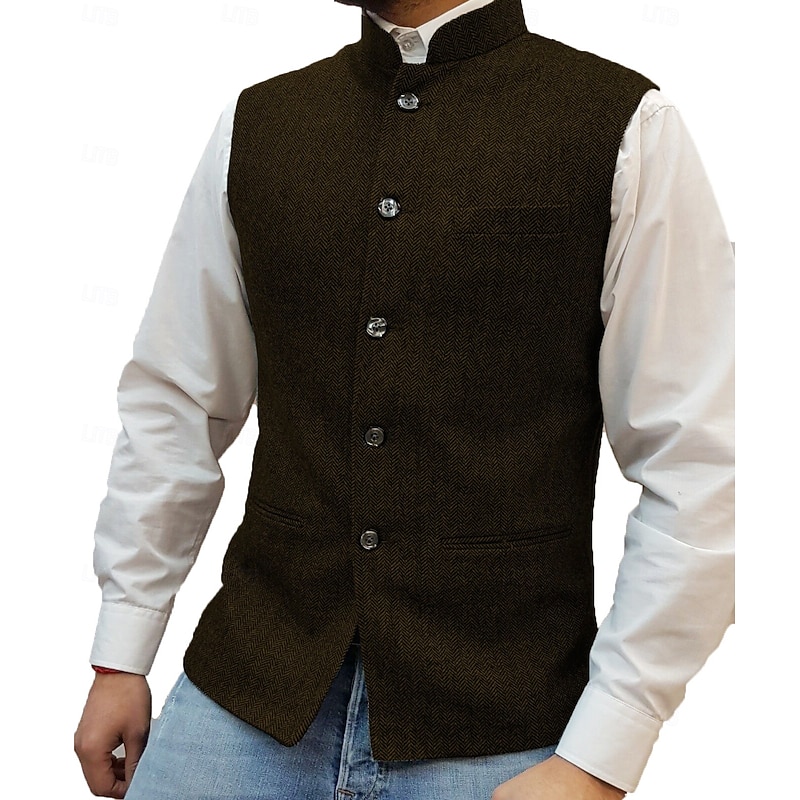 Men's Casual Vest Solid Color Tailored Fit Single Breasted Five-buttons Silver Black Dark Navy 20232