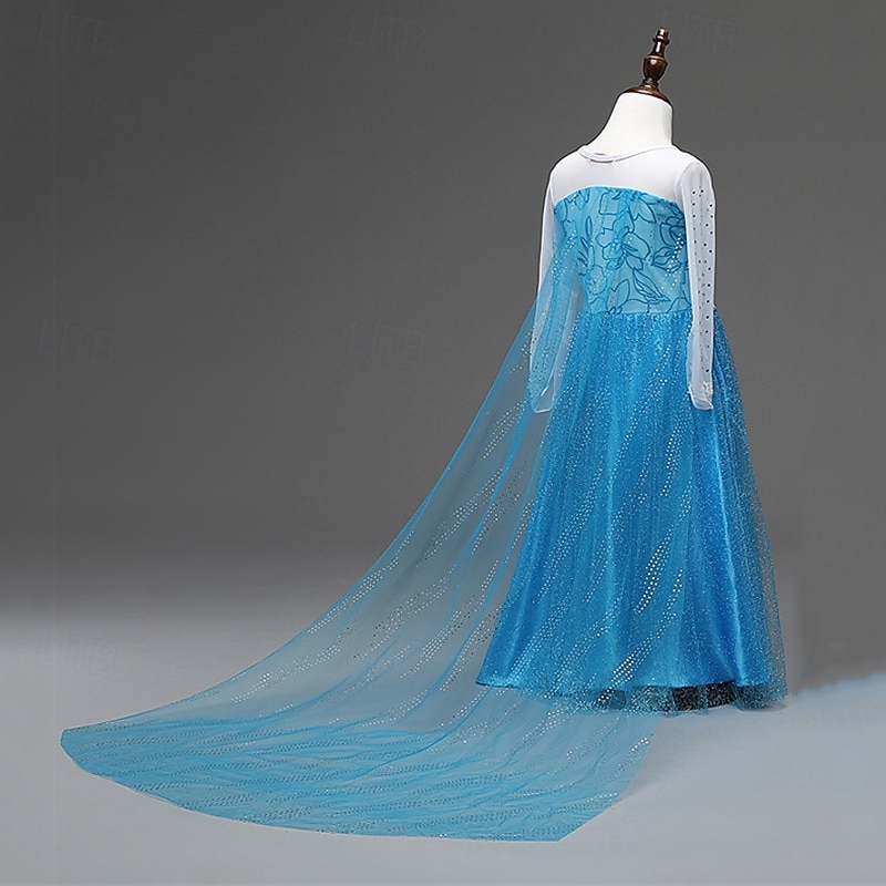 Kids Girls' Party Dress Flower Long Sleeve Performance Birthday Sequins Beautiful Cosplay Costume Polyester Maxi Party Dress Tulle Dress Summer 4 years+ Royal Blue Light Blue2