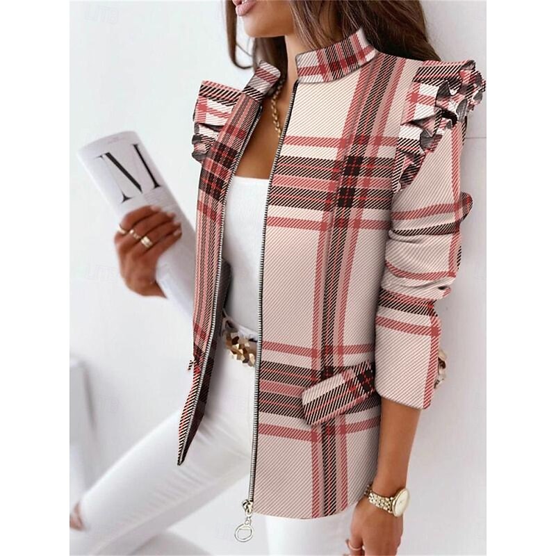 Women's Blazer Outdoor Zipper Leopard Warm Fashion Regular Fit Outerwear Long Sleeve Fall Leopard S4