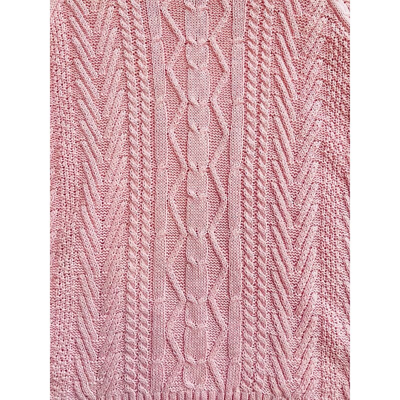 Women's Pink Sweater Mock Neck Cable Knit Fall Winter Work Elegant Fashion Daily Long Sleeve Textured Hot Pink Red4