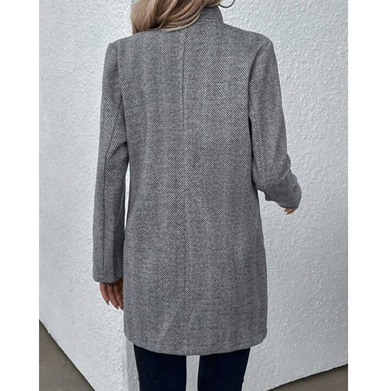Women's Coat Work Pocket Zipper Solid Color Simple Outerwear Fall Gray2