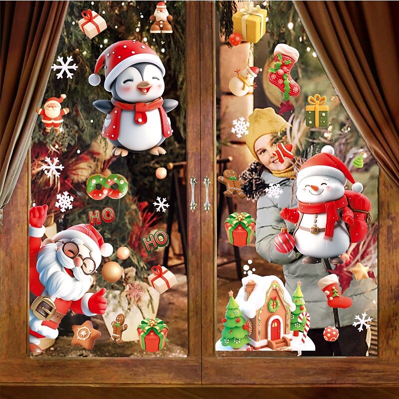 Santa Claus and Reindeer Window Clings - Self-Adhesive Static Stickers for Christmas Door and Window Decorations, Perfect for Holiday Cheer4