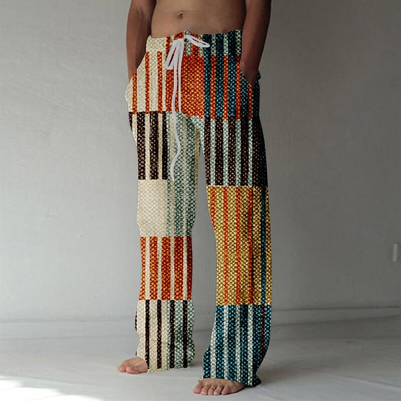 Men's Plaid Pants Trousers Mid Waist Drawstring Elastic Waist Hawaiian Casual Holiday Straight Leg Trousers Summer Spring Fall 3D Print Multi Color