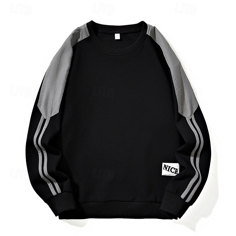 Men's Sweatshirt Black White Dark Gray Coffee Crew Neck Color Block Patchwork Color Block Sports & Outdoor Daily Holiday Polyester Streetwear Basic Casual Fall Winter Clothing Apparel Hoodies3