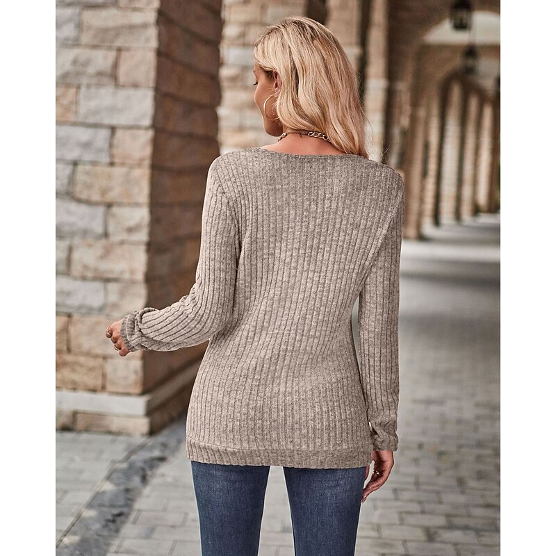 Women's Tunic Daily Casual Long Sleeve Regular Tops V Neck Work Daily Red Blue Green Khaki Fall Winter2