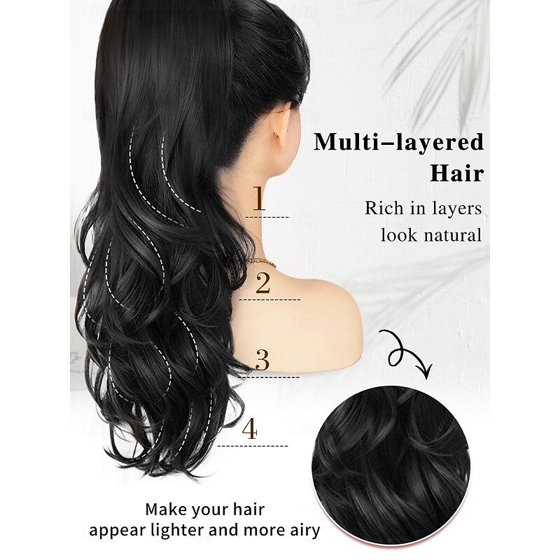 Ponytail Extension, Drawstring Ponytail Extension for Women 24 inch Long Wavy Pony Tails Clip in Ponytail Hair Extensions Synthetic Layered Ponytail for Daily Use2