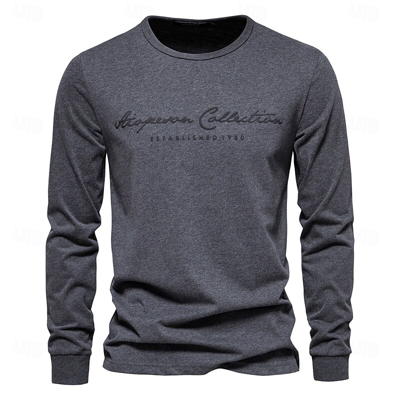 100% Cotton Long Sleeve Men's T-shirt Solid Color Letter Print Casual T shirts for Men New Spring Tops Tee Men Clothing