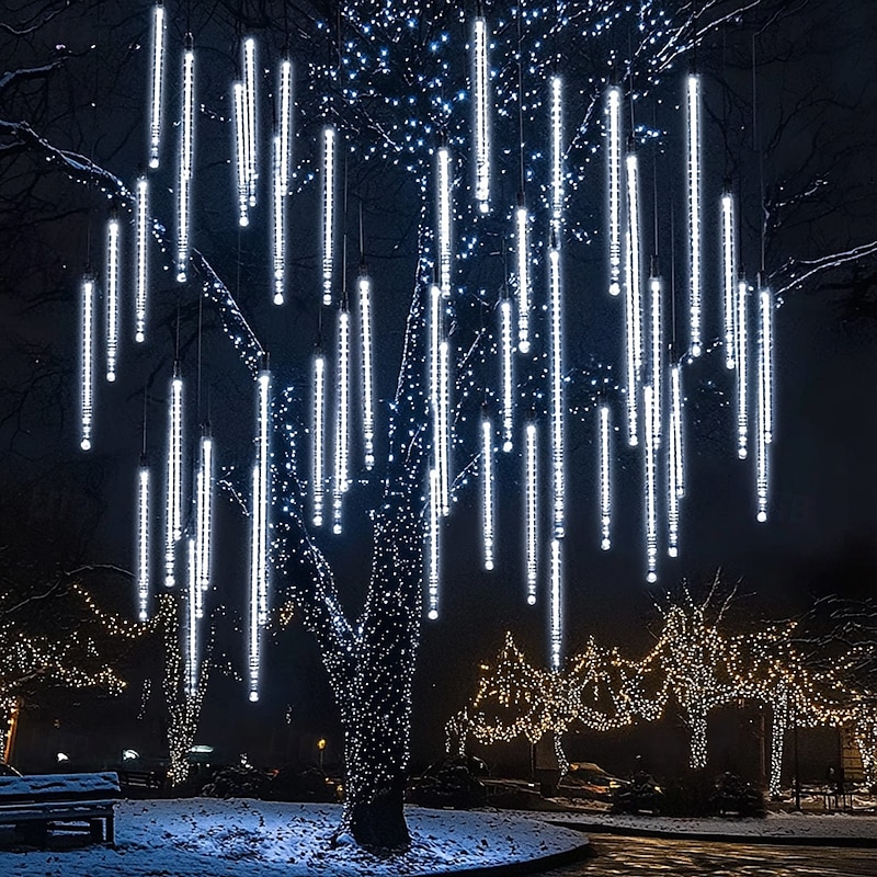Meteor Shower Lights Outdoor, 20 Inches 8 Tubes 240 LED Snowfall Lights, Waterproof Meteor Christmas Lights Outdoor, Hanging Falling Rain Lights for Tree Bushes Holiday Christmas Decoration3