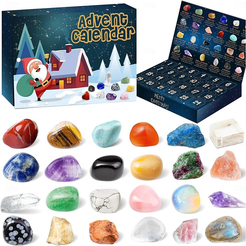 1pc Christmas Gemstone Advent Calendar, 24 Natural Crystal Gemstones Stone, Gemstones To Open Each Day For Learning Collection, Gemstone Christmas Advent Calendar For Girls Boys Geology Enthusiasts, h