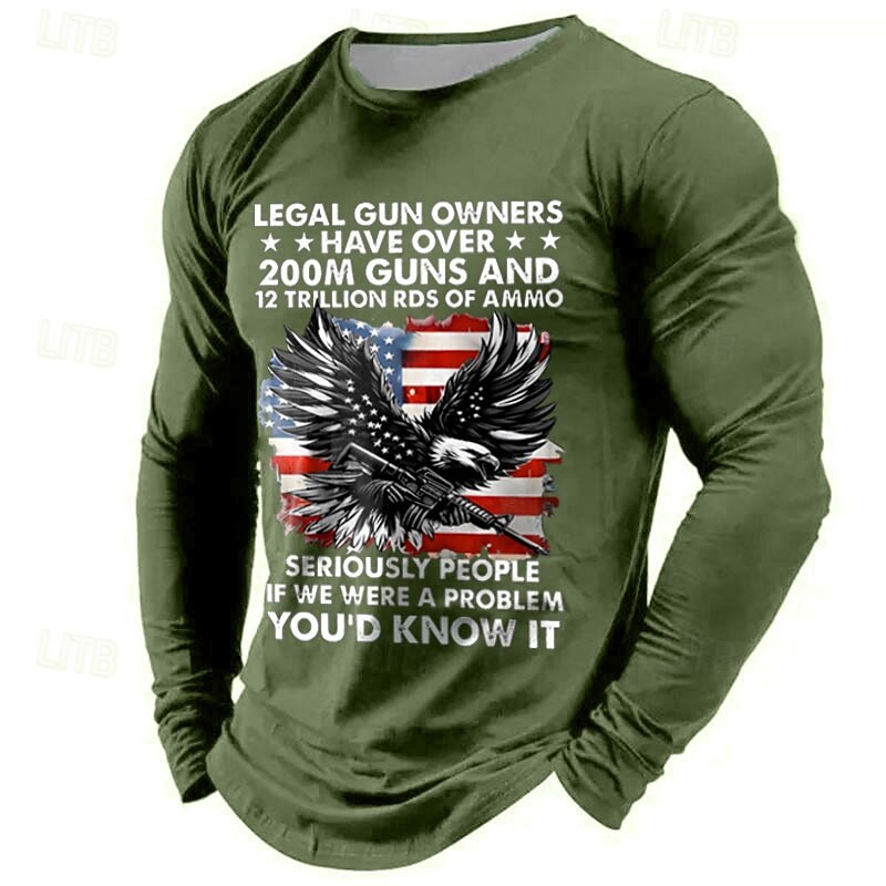 Veterans Day Men's Patriot Patriotic Veteran American US Flag Eagle Patriotic T shirt Long Sleeve T shirt 3D Print Crew Neck Shirt Casual Street Casual Daily Black Green Gray Summer Spring Fall