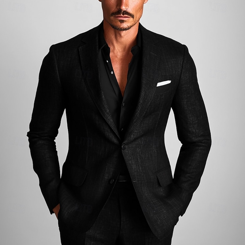 Men's Blazer Jacket Formal Wedding Guest Casual Daily Fashion Casual All Seasons Polyester Cotton Blend Solid Colored Basic Single Breasted Blazer Black2