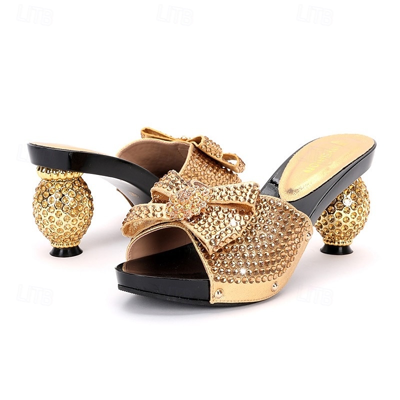 Women's Gold Rhinestone-Embellished Heels with Matching Clutch Bag – Elegant Open-Toe Sandals for Weddings & Special Occasions2