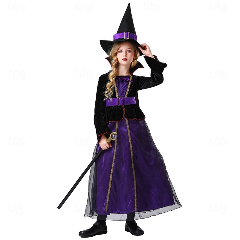 Witch Halloween Dress Cosplay Costume Walpurgis Night Cosplay Kid's Girls' Halloween Carnival Masquerade Party / Evening Easy Halloween Costumes Dress Up3