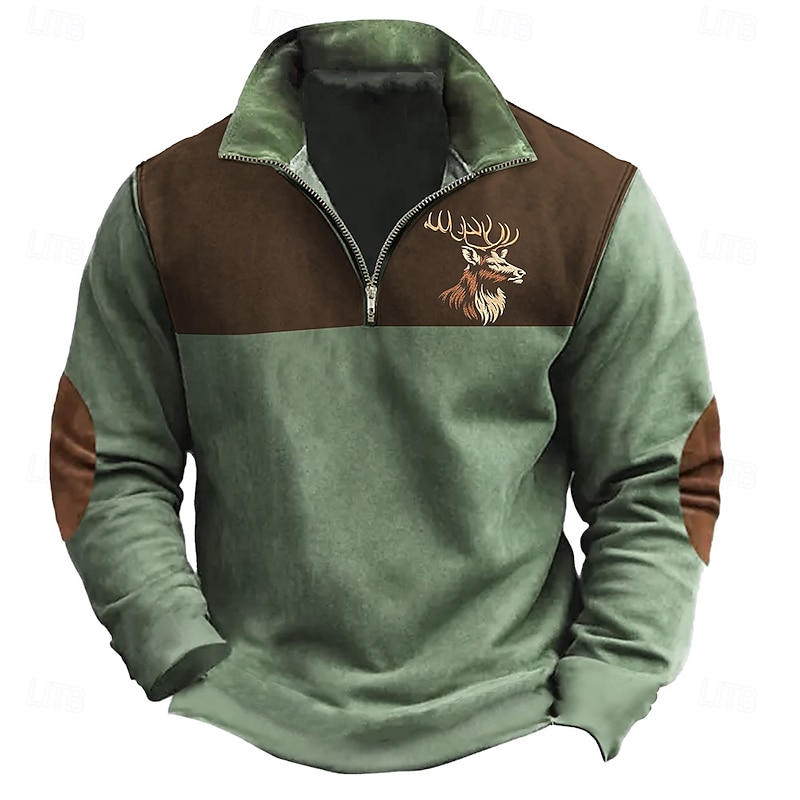 Men's Cow Hunting Sweatshirts Quarter Zip Sweatshirt Long Sleeve Sweatshirt Half Zip Vintage Retro Western Cowboy 3D Printing Hunting Half Zip Winter Spring &  Fall