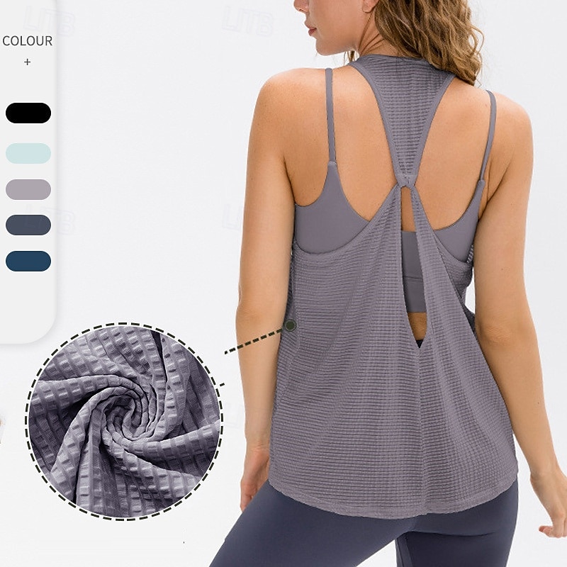 Women's Workout Tank Open Back Sleeveless Vest / Gilet Casual Athleisure Solid Colored Quick Dry Soft Breathable Gym Workout Walking Jogging Sportswear Activewear Black Navy Blue Blue