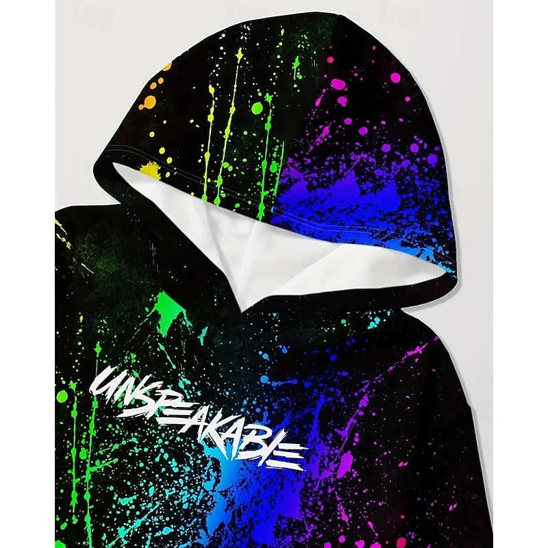 Boys 3D Graphic Letter Sports Suit Hoodie Set Tracksuits Long Sleeve Spring Fall Daily Casual Tights Kids 4-12 Years Hooded Outdoor Vacation Sports Tailored Fit4