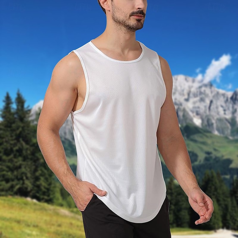 Men's T shirt Hiking Vest Sleeveless Crew Neck Tank Top Sleeveless Shirt Vest Top Outdoor Quick Dry Soft Sweat wicking Polyester Black White Navy Blue Climbing Camping / Hiking / Caving Traveling