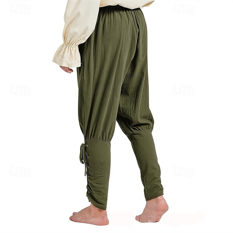 Men's Cotton Pants Tapered pants Trousers Casual Pants Pocket Drawstring Plain Comfort Breathable Party Stage Holiday Hawaiian Boho ArmyGreen Black4