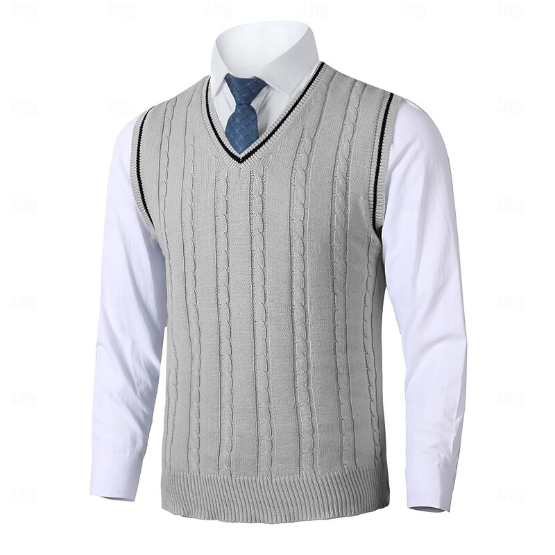 Men's Sweater Vest Pullover Sweater Jumper Dress Sweater Knit Sweater Ribbed Cable Knit Regular Knitted Plain V Neck Keep Warm Modern Contemporary Daily Wear Going out Clothing Apparel Fall Winter 10
