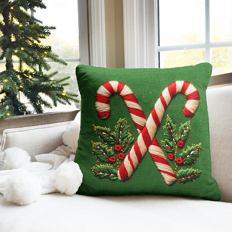 Christmas Decorations Decorative Toss Pillows Cover 1PC Candy Cane Soft Square Cushion Case Pillowcase for Bedroom Livingroom Sofa Couch Chair2