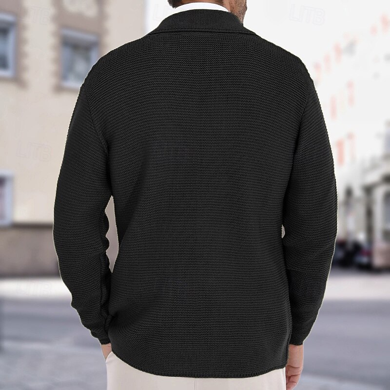 Men's Cardigan Sweater Cardigan Cropped  Sweater Knit Sweater Ribbed Knit Regular Pocket Button-Down Plain Notch Collar Fashion Classic Daily Wear Date Clothing Apparel Fall & Winter Army Green Black2