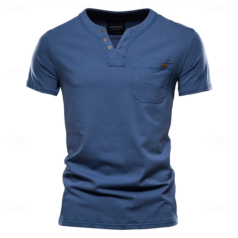 Summer Top Quality Cotton T Shirt Men Solid Color Design V-neck T-shirt Casual Classic Men's Clothing Tops Tee Shirt Men