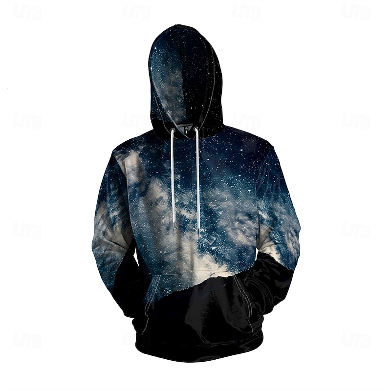 Men's Graphic Sky / Galaxy Hoodie Hoodies Sweatshirt Vacation Daily Long Sleeve Hooded Vacation Sports Outdoor Going out Black Printing Winter Spring &  Fall Designer3