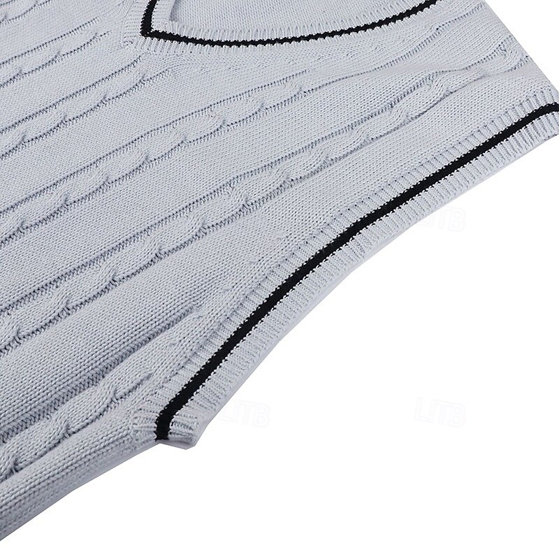 Men's Sweater Vest Pullover Sweater Jumper Dress Sweater Knit Sweater Ribbed Cable Knit Regular Knitted Plain V Neck Keep Warm Modern Contemporary Daily Wear Going out Clothing Apparel Fall Winter 11