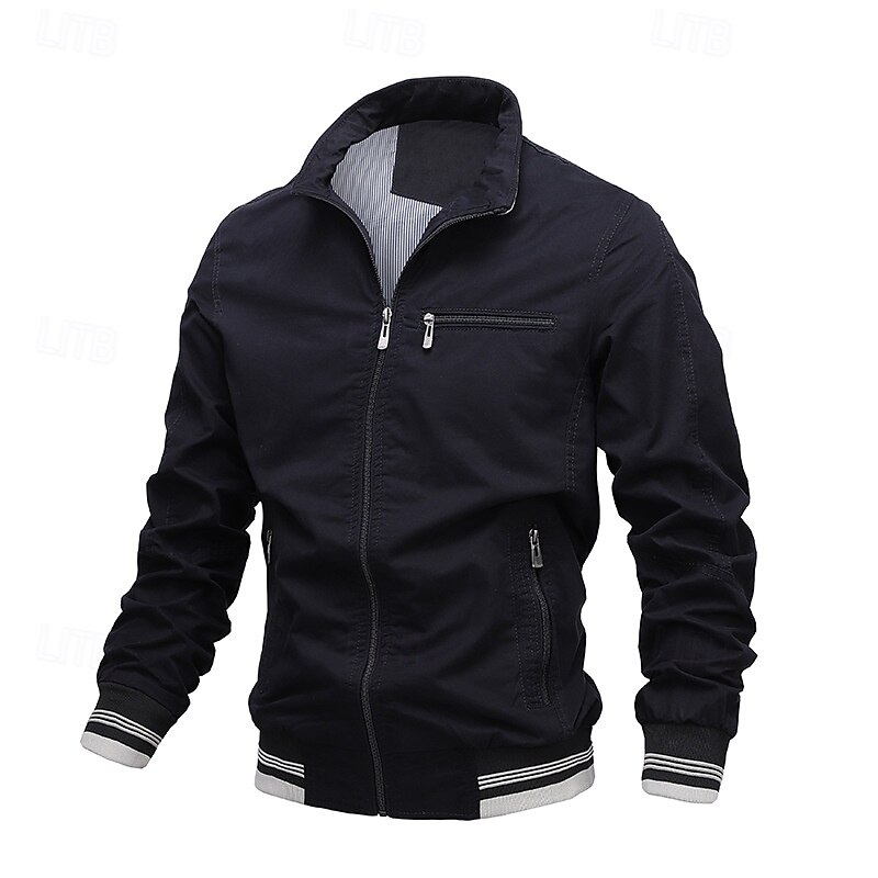 Men's Lightweight Jacket Utility Jacket Casual Jacket Daily Vacation Breathable Pocket Spring &  Fall Color Block Fashion Classic Standing Collar Regular Black Green Khaki Gray Jacket3