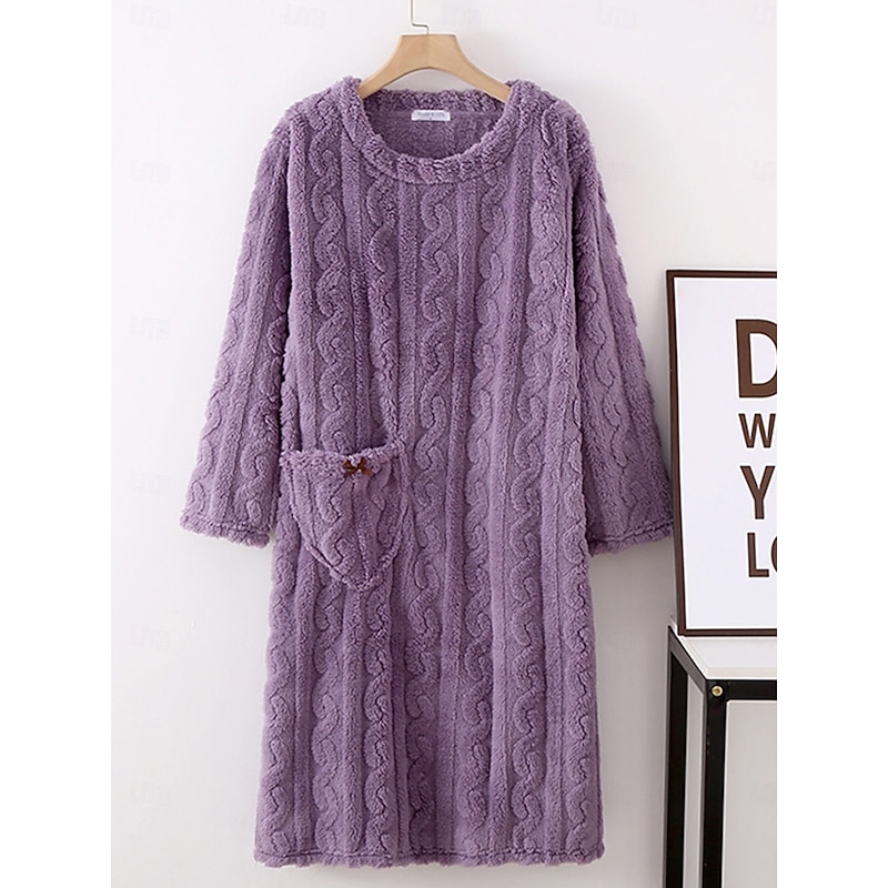 Women's Pajamas Nightgown Pure Color Simple Comfort Comfrt Home Fleece Crew Neck Spring Fall Home Outfits