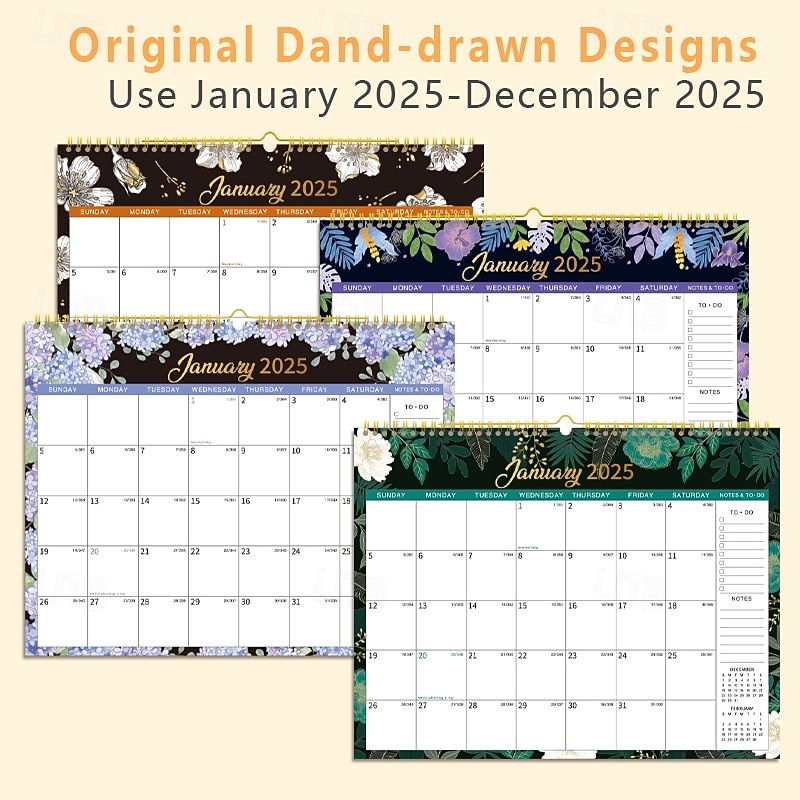 2025 Calendar with Holidays 2025 Monthly Wall Calendar Floral Calendar 2025 January to December Monthly Calendar with Thick Paper