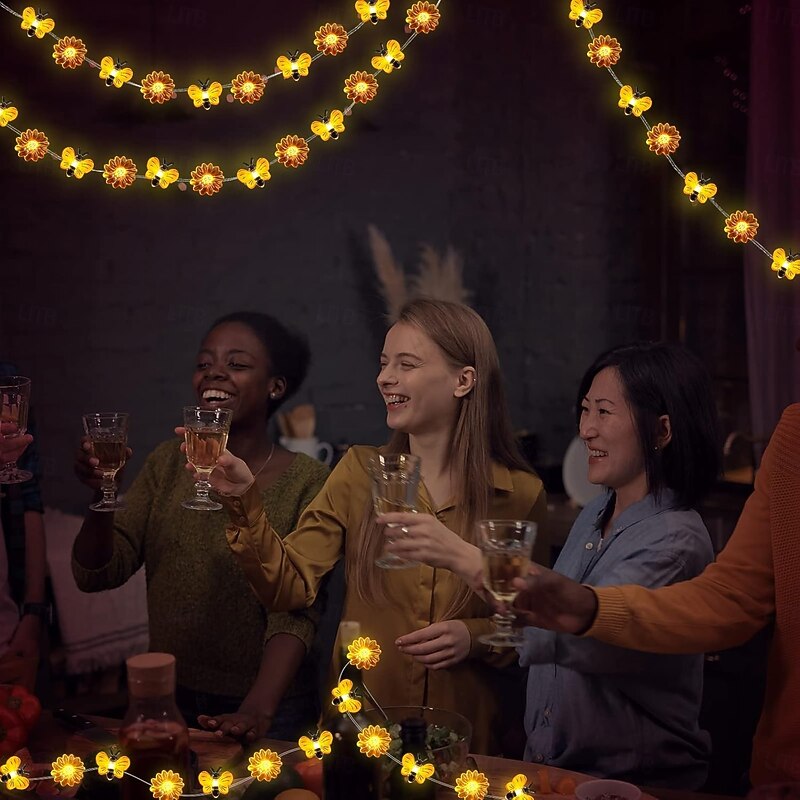 Pink Cat Claw String Lights LED Butterfly Bee Flower Copper Wire String Light Battery Powered 2M 20LEDs Christmas New Year Birthday Party Bedroom Home Garden Decoration Lamp4