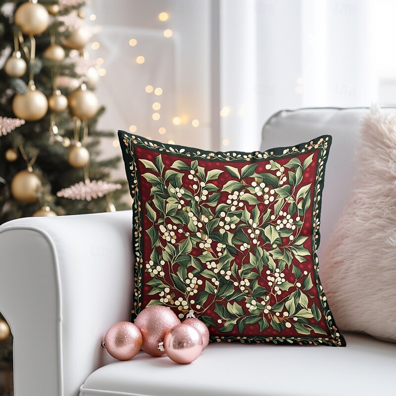 Christmas Decorations Decorative Toss Pillows Cover 1PC Holly Tree Soft Square Cushion Case Pillowcase for Bedroom Livingroom Sofa Couch Chair4