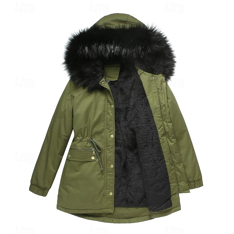 Women's Winter Coat Windproof Warm Zipper Buttons Outdoor Solid Color Work Casual Single Breasted Hoodie Loose Fit Long Sleeve Outerwear Navy Red Green Winter4