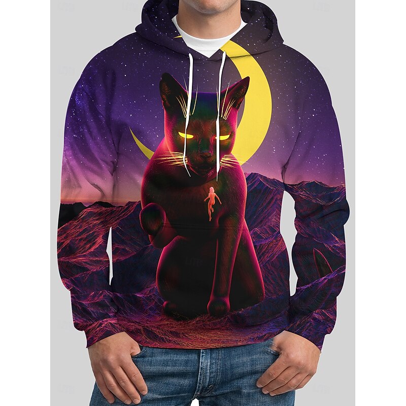 Cat Hoodie Pullover Halloween 3D Front Pocket Graphic For Couple's Men's Women's Adults' Halloween Carnival Masquerade 3D Print Party Casual Daily