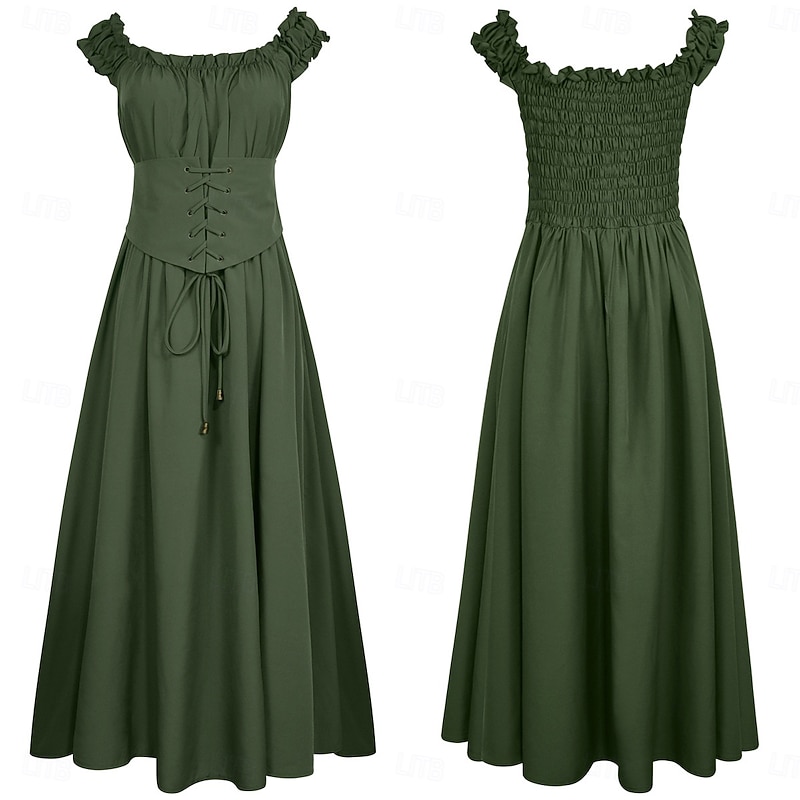 Retro Vintage Medieval Renaissance Maxi Dress Viking Celtic Knight Corset Fancy Dress Women's Celtic Viking Halloween Carnival Performance Party LARP Adults Dress